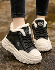 Women's Platform Sneakers - Thick-Soled Low Top Shoes with Sequins (White/Black/Khaki) | Comfortable Rubber Sole Round ToP