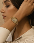Women’s Artistic Retro Carved Quartz Watch – Small Flower Dial with Steel Strap