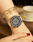 Women’s Luxury Waterproof Diamond Watch – Genuine Leather Strap Quartz Timepiece
