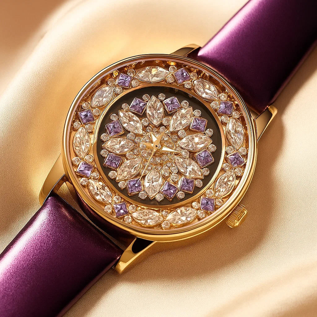 Women’s Luxury Waterproof Diamond Watch – Genuine Leather Strap Quartz Timepiece