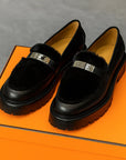 Metal Lock Catch Loafers – Women’s Platform Casual Shoes