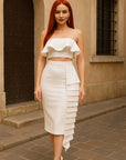 Women’s Tube Top White Shirt & Asymmetric Hip Skirt Set – Elegant Commute Style