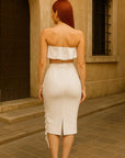Women’s Tube Top White Shirt & Asymmetric Hip Skirt Set – Elegant Commute Style