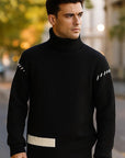 Men’s Velvet Cotton Knitwear Sweater – High Collar Warmth with Casual College Style