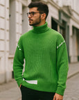 Men’s Velvet Cotton Knitwear Sweater – High Collar Warmth with Casual College Style