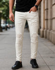 ⚡ Men's Distressed White Slim Jeans - Edgy Streetwear Staple