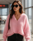 🌸 Wolkenähnlicher Mohairpullover für Damen – Ultraweicher Chenille-Pullover (Prinzessinnenärmel, glamouröses Pink) – Luxuriöse Loungewear