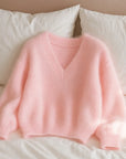 🌸 Wolkenähnlicher Mohairpullover für Damen – Ultraweicher Chenille-Pullover (Prinzessinnenärmel, glamouröses Pink) – Luxuriöse Loungewear