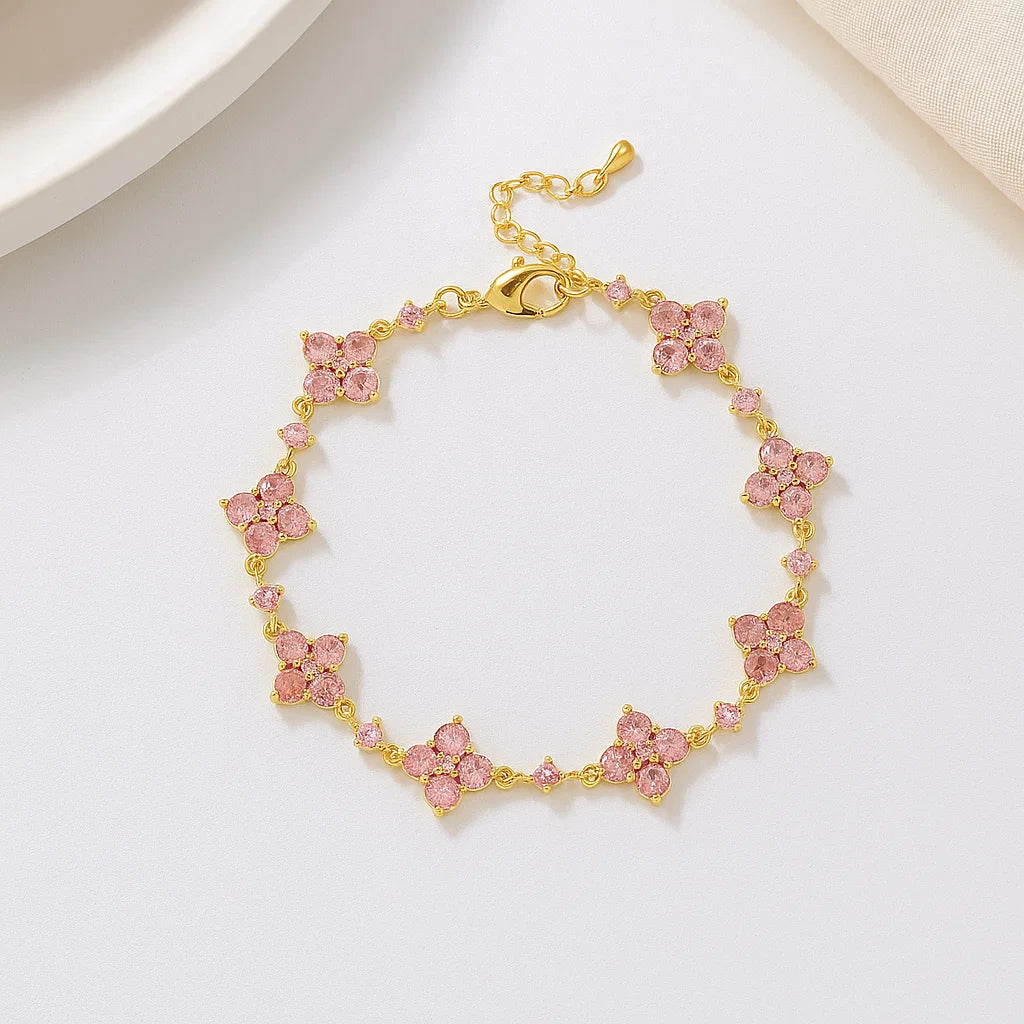 Women’s Flower Rhinestone Bracelet – Sparkling Zircon Copper Hand Jewelry