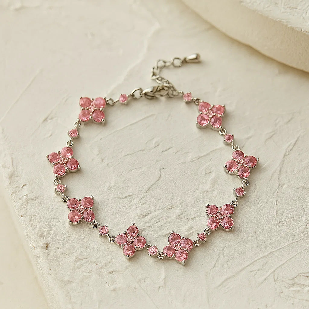 Women’s Flower Rhinestone Bracelet – Sparkling Zircon Copper Hand Jewelry