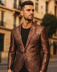 Men’s Floral Gilded Blazer – Slim Fit Cotton Blend Casual Suit Jacket