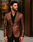 Men’s Floral Gilded Blazer – Slim Fit Cotton Blend Casual Suit Jacket