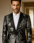 Men’s Floral Gilded Blazer – Slim Fit Cotton Blend Casual Suit Jacket