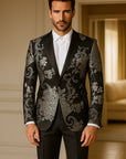 Men’s Floral Gilded Blazer – Slim Fit Cotton Blend Casual Suit Jacket