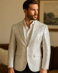 Men’s Floral Gilded Blazer – Slim Fit Cotton Blend Casual Suit Jacket
