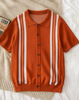 Men’s Striped Short-Sleeve Polo Shirt – Loose Fit Summer Top