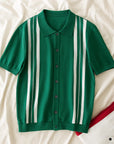 Men’s Striped Short-Sleeve Polo Shirt – Loose Fit Summer Top
