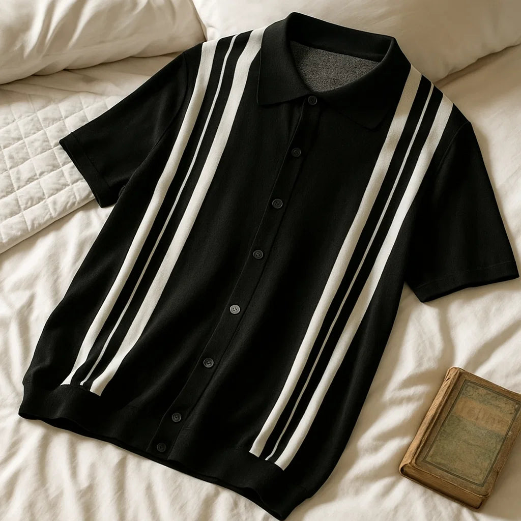 Men’s Striped Short-Sleeve Polo Shirt – Loose Fit Summer Top
