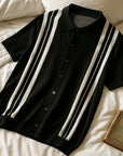 Men’s Striped Short-Sleeve Polo Shirt – Loose Fit Summer Top