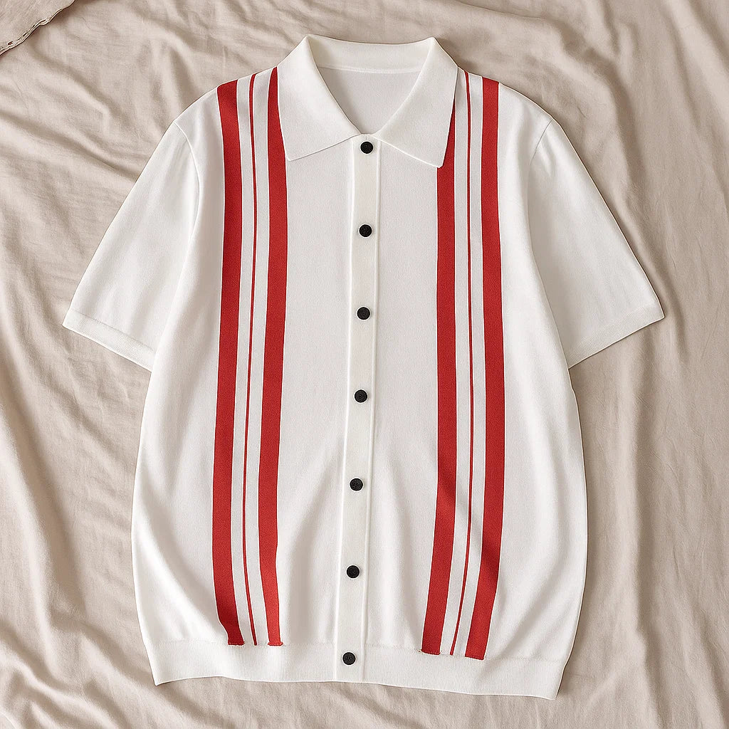 Men’s Striped Short-Sleeve Polo Shirt – Loose Fit Summer Top