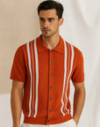 Men’s Striped Short-Sleeve Polo Shirt – Loose Fit Summer Top