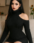 Women’s Twist Knit Lace-Up Dress – Strapless Slim-Fit Turtleneck Halter Style
