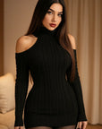 Women’s Twist Knit Lace-Up Dress – Strapless Slim-Fit Turtleneck Halter Style