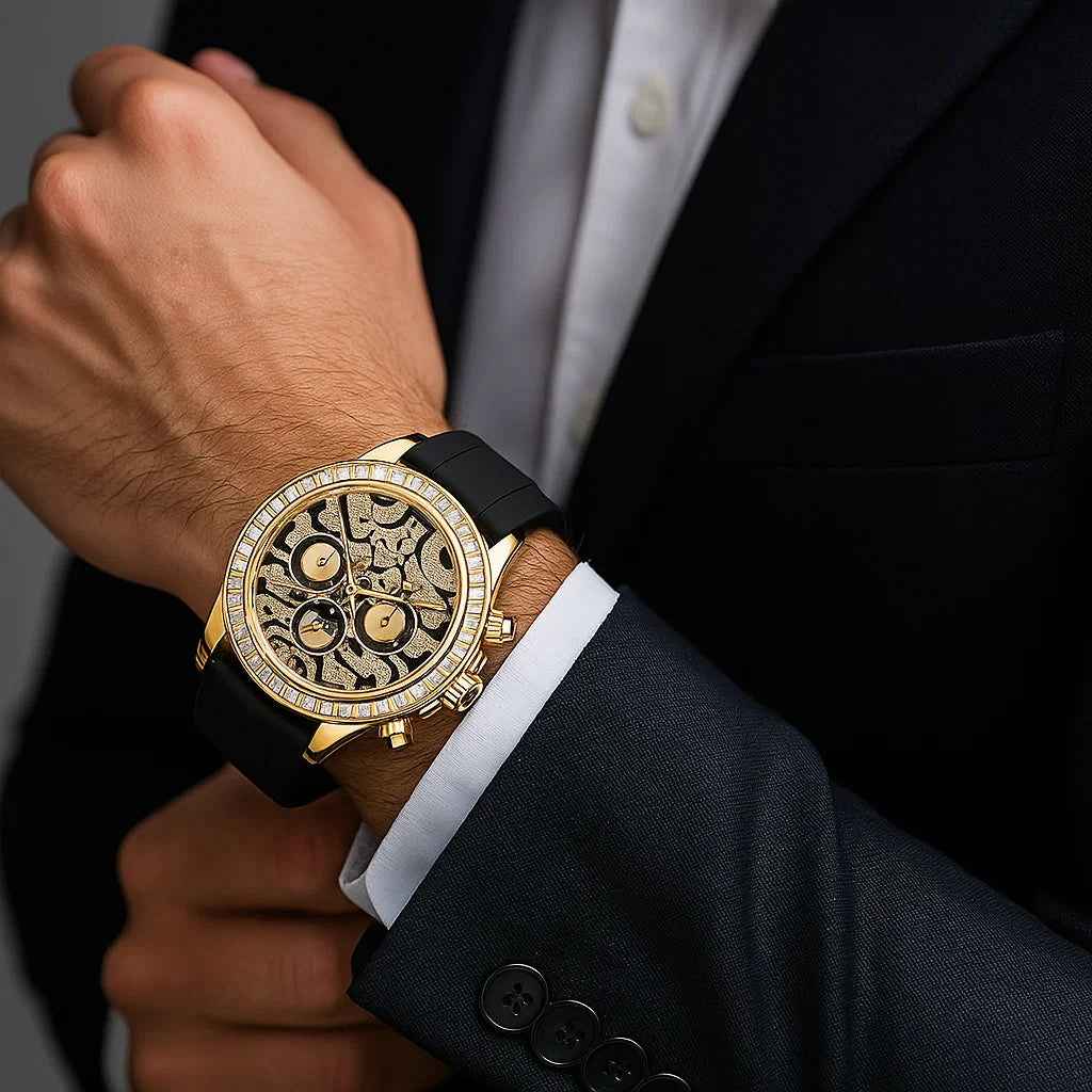 Men’s Sun, Moon &amp; Star Automatic Mechanical Watch – Multifunctional Waterproof Luxury Timepiece
