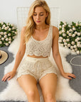 Women’s Hollow Weave Short Vest & Shorts Set – Chic Two-Piece  Outfit
