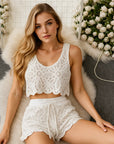 Women’s Hollow Weave Short Vest & Shorts Set – Chic Two-Piece  Outfit