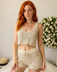 Women’s Hollow Weave Short Vest & Shorts Set – Chic Two-Piece  Outfit