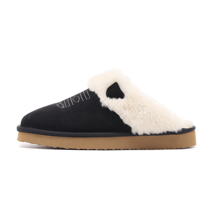 Unisex Thermal Leather House Slippers – Warm Fur Lined Slip-On Winter Indoor Shoes with EVA Sole