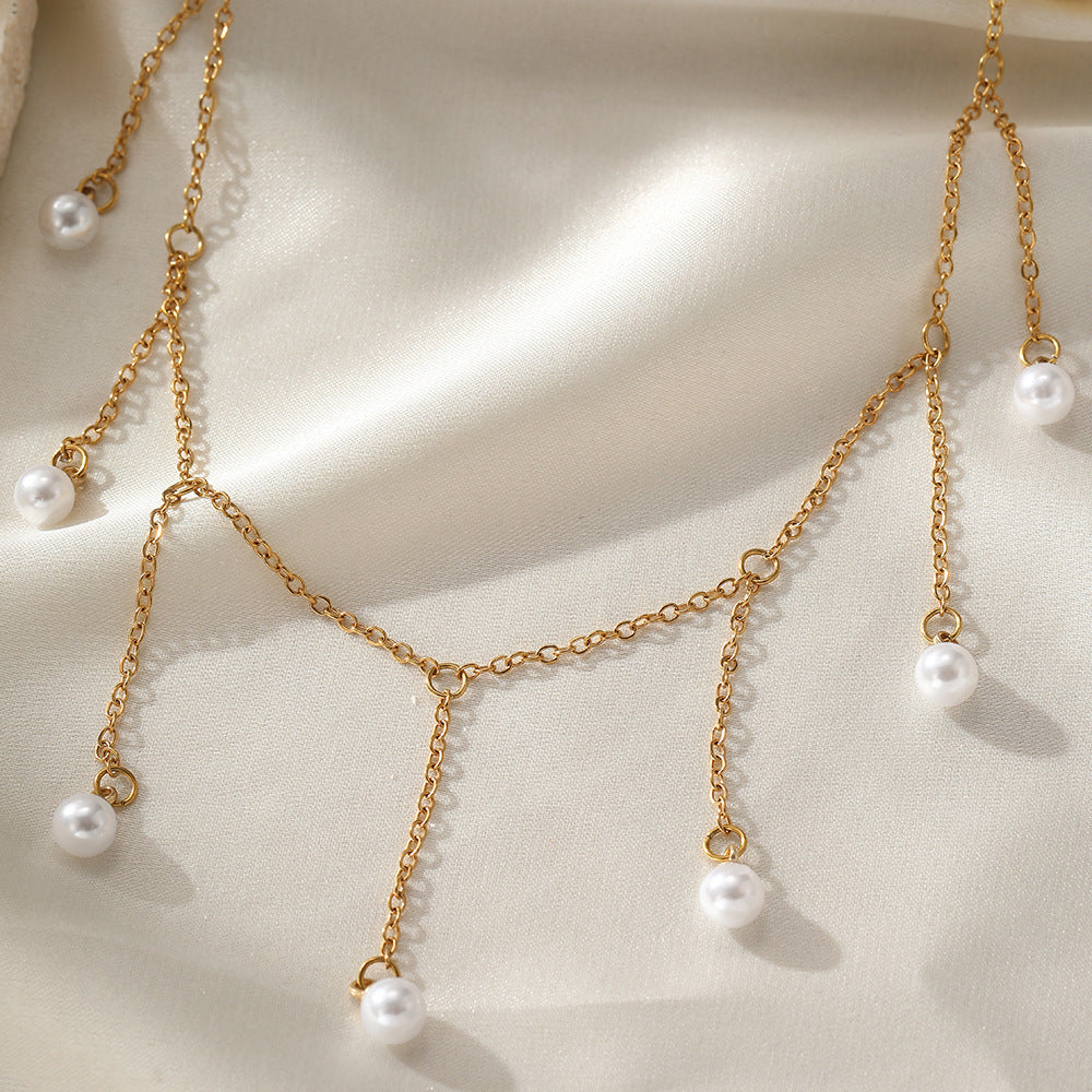 Women Tassel Pearl Necklace – Elegant Drop-Shaped Imitation Pearl Pendant Long Chain Fashion Jewelry