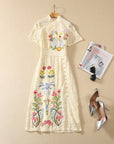 Women’s Fashion Embroidery Lace Dress – Elegant Floral Pencil Skirt Style