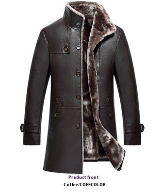 Men&#39;s Mid-length  Collar Sheepskin Thickened Fur Overcoat Coat