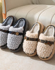 Winter Plush Slippers With Bow Button Design Indoor Non-slip Thick-soled Fur Home Slipper Fluffy Slides Household Warm Hose Shoes For Women