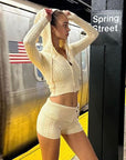Women’s Knitted Sweater Hoodie & Shorts Set – Cozy Two-Piece for Autumn/Winter