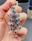 Women's Natural Blue Topaz Necklace - Sterling Silver Gemstone Jewelry (925 Silver Inlaid, Fashion Pendant Necklace)
