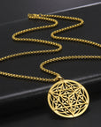 Fashion Real Gold Plating Cut Hollow Ring Merkaba Pendant 304 Material Stainless Steel Necklace