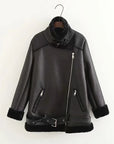 Jacket Tops Women's  Belt PU Leather Jacket