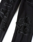 Black Patch Pleated Jeans For Men (3 to 7 days shipping)