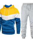 Men’s Fashion Colorblock Hooded Sports Suit – Running & Outdoor Winter Tracksuit with Stitching Design
