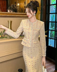 Women’s Tweed Two-Piece Set – Elegant Coat Top & High-Waist Fishtail Skirt