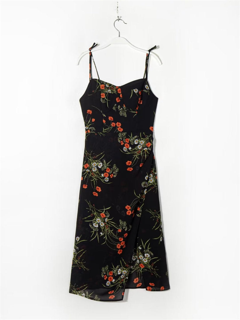 Women’s Violet Print Suspender Long Dress – Flowing Elegance with Cotton Comfort