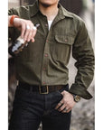 Men’s Workwear Amekaji Long-Sleeve Shirt – Lapel Cardigan Style