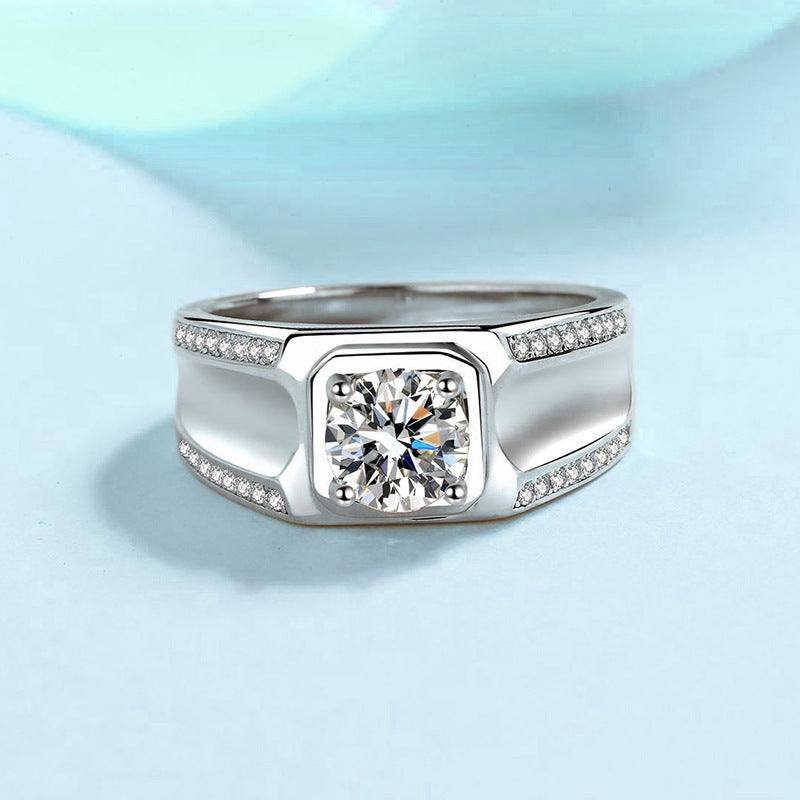 1 Carat Moissanite Ring Men&#39;s S925 Sterling Silver