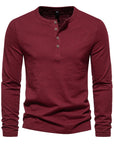Winter New Long Sleeve T-shirt Men's Bamboo Cotton Solid Color Four Button Henry Collar Long Sleeve T-shirt Men
