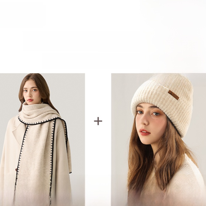 Women’s Wool Scarf Set – Soft Warm Color Block Winter Scarf with Gift Box, Long Windproof Wrap for Outdoor &amp; Everyday Wear