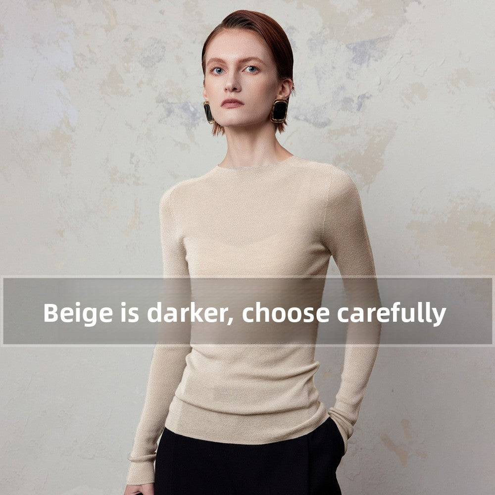 Women 95% Fine-Spun Wool Slim Fit Sweater – Lightweight Round Neck Long Sleeve Pullover Knit Top