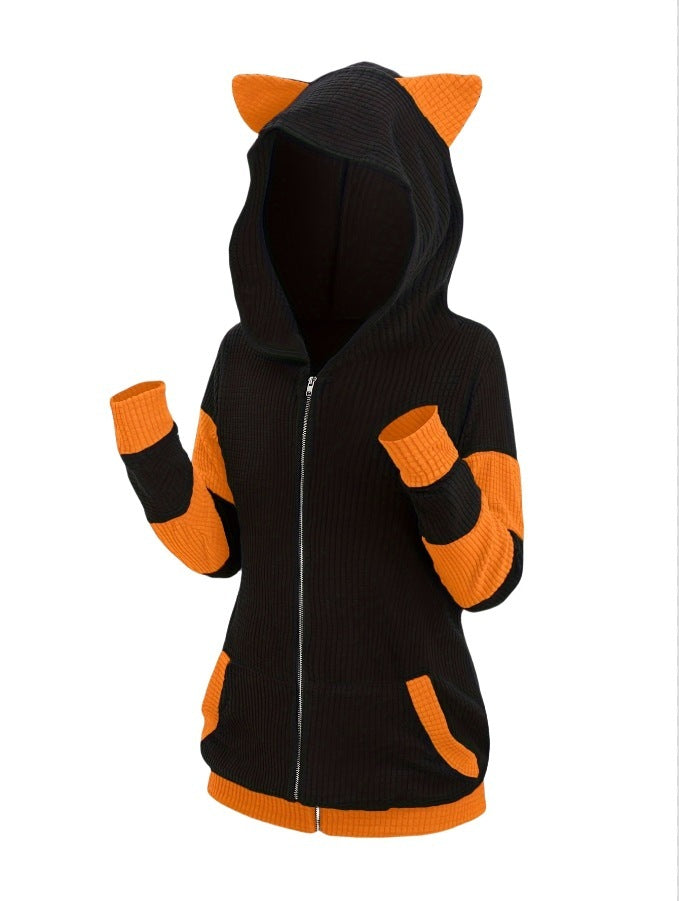 Women’s Thickened Cat Ear Zipper Hoodie – Playful Comfort Meets Cozy Streetwear